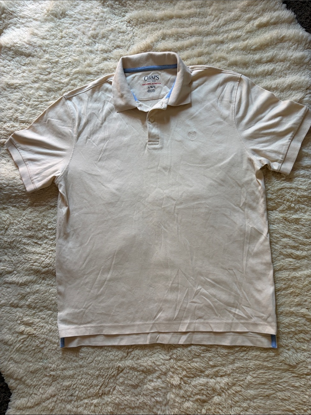Chaps Men's Polo in Cream with Subtle Blue Trim